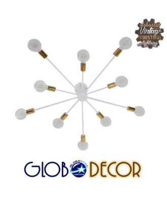 GLOBOSTAR® OLINDA 01383 Μοντέρνο Φωτιστικό Οροφής με Ντουί 10 x E27 AC 220-240V IP20 - Λευκό & Χρυσό - Μ95 x Π95 x Υ17cm